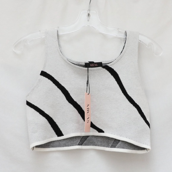 NWT Micas set of knit skirt and cropped tank top grey abstract geometric print L - Picture 5 of 10